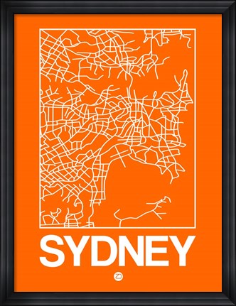 Framed Orange Map of Sydney Print