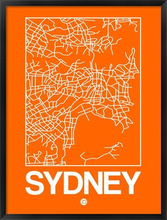 Framed Orange Map of Sydney Print