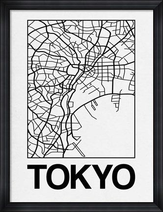 Framed White Map of Tokyo Print