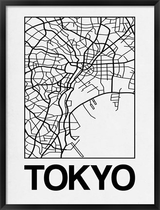 Framed White Map of Tokyo Print