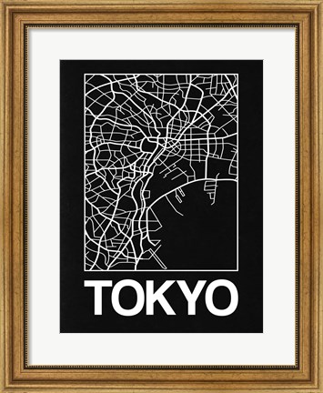 Framed Black Map of Tokyo Print