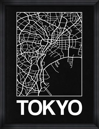 Framed Black Map of Tokyo Print