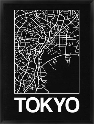 Framed Black Map of Tokyo Print