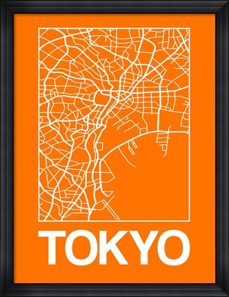 Framed Orange Map of Tokyo Print