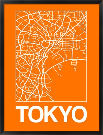 Framed Orange Map of Tokyo Print