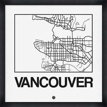 Framed White Map of Vancouver Print