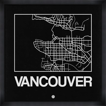 Framed Black Map of Vancouver Print