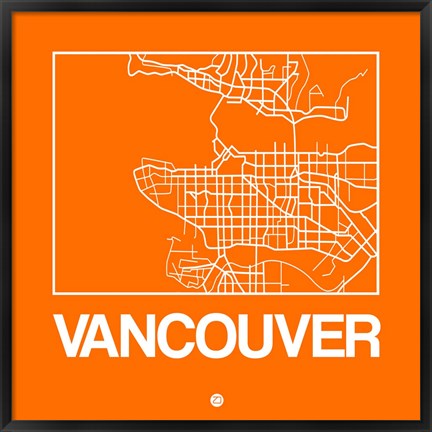 Framed Orange Map of Vancouver Print