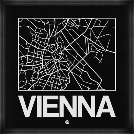 Framed Black Map of Vienna Print