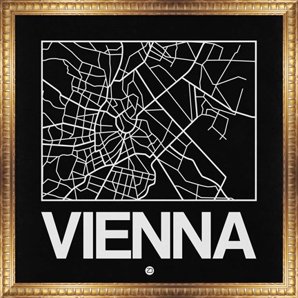 Framed Black Map of Vienna Print