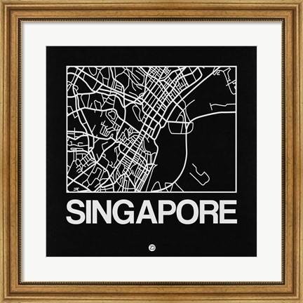 Framed Black Map of Singapore Print