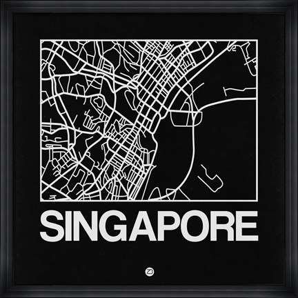 Framed Black Map of Singapore Print