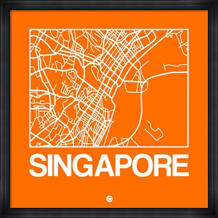 Framed Orange Map of Singapore Print