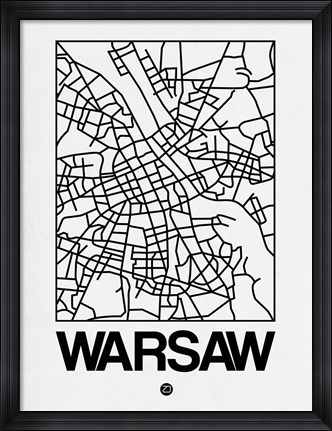 Framed White Map of Warsaw Print