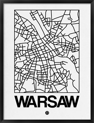 Framed White Map of Warsaw Print