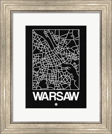 Framed Black Map of Warsaw Print