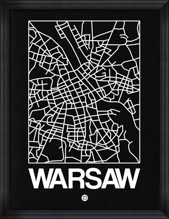 Framed Black Map of Warsaw Print