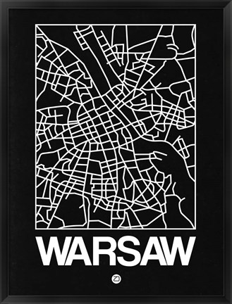 Framed Black Map of Warsaw Print