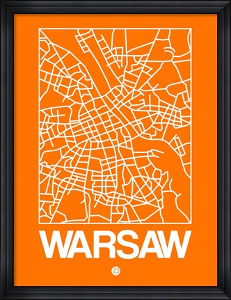 Framed Orange Map of Warsaw Print