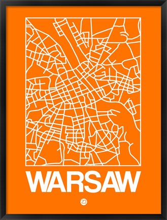 Framed Orange Map of Warsaw Print