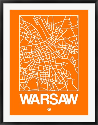 Framed Orange Map of Warsaw Print
