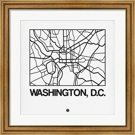 Framed White Map of Washington, D.C. Print