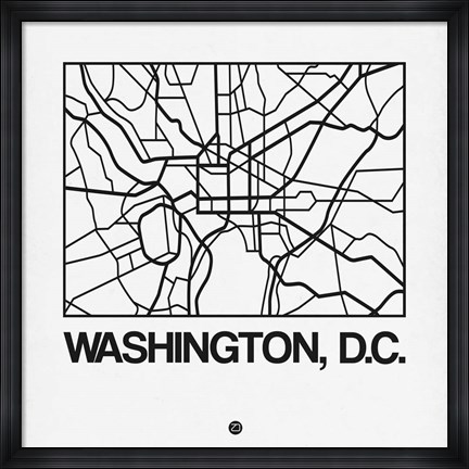 Framed White Map of Washington, D.C. Print