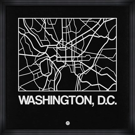 Framed Black Map of Washington, D.C. Print