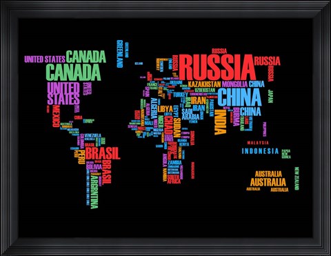 Framed Typography World Map 1 Print