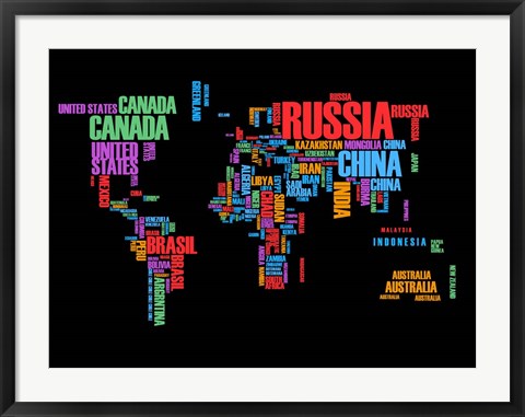 Framed Typography World Map 1 Print