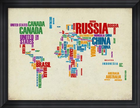 Framed Typography World Map 3 Print