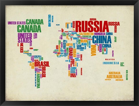 Framed Typography World Map 3 Print