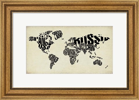 Framed Typography World Map 4 Print