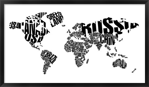 Framed Typography World Map 5 Print