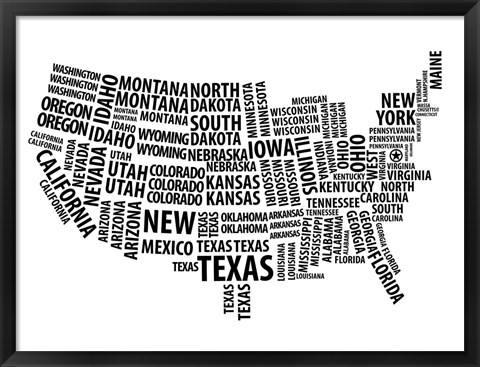 Framed Typography USA Map Print