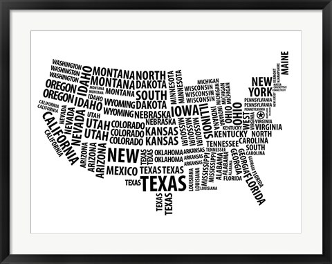 Framed Typography USA Map Print