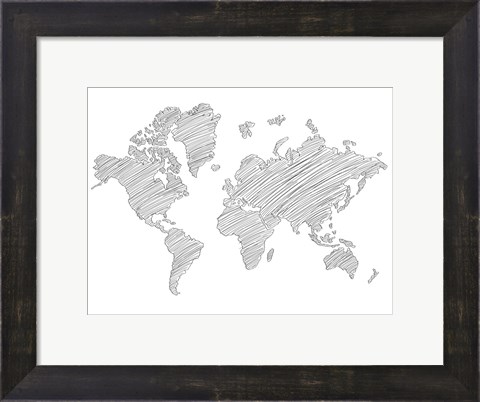 Framed World Map Scribble 1 Print
