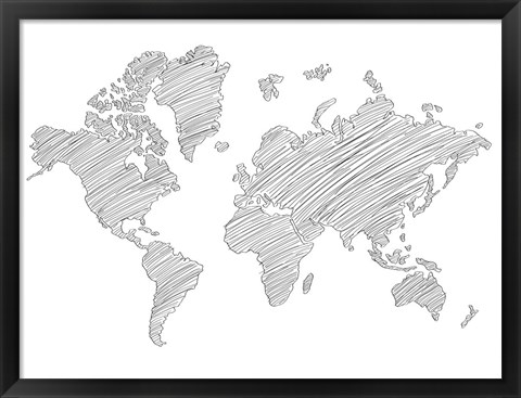 Framed World Map Scribble 1 Print