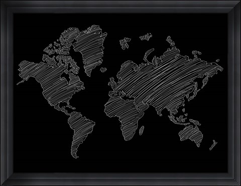 Framed World Map Scribble 2 Print
