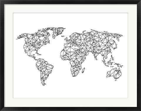 Framed World Wire Map 2 Print