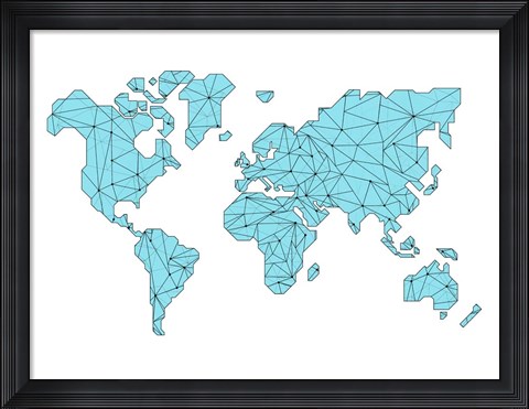 Framed World Map Blue Print