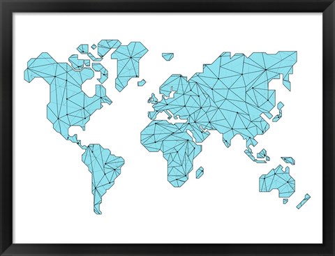 Framed World Map Blue Print