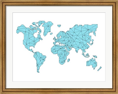 Framed World Map Blue Print