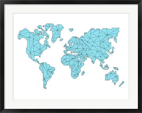 Framed World Map Blue Print