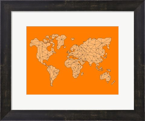 Framed World Map Orange 1 Print