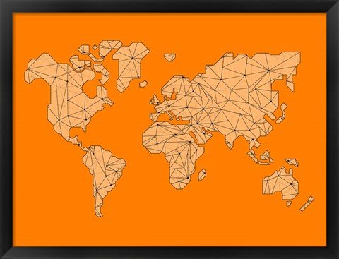 Framed World Map Orange 1 Print