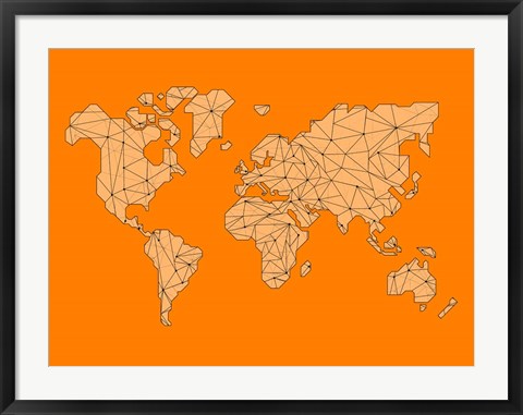 Framed World Map Orange 1 Print