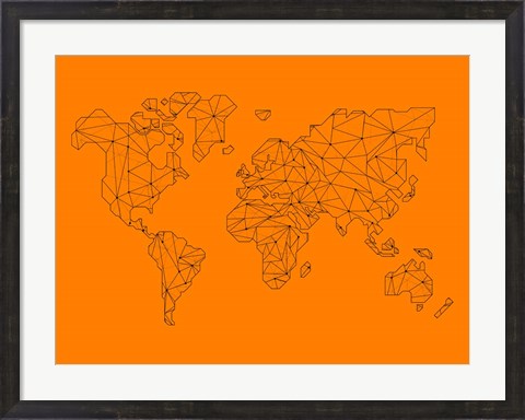 Framed World Map Orange 2 Print