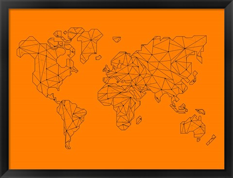 Framed World Map Orange 2 Print