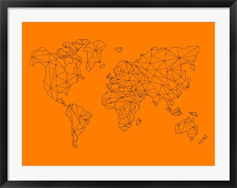 Framed World Map Orange 2 Print